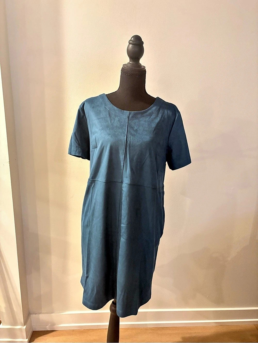 Faux Suede Short Sleeve Dress with Pockets